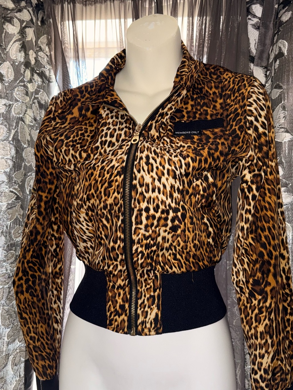 Members Only Leopard Print Bomber Jacket in Brown and Black